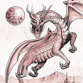 Painting with wine and pen and ink for water color look of a dragon named Malbec
